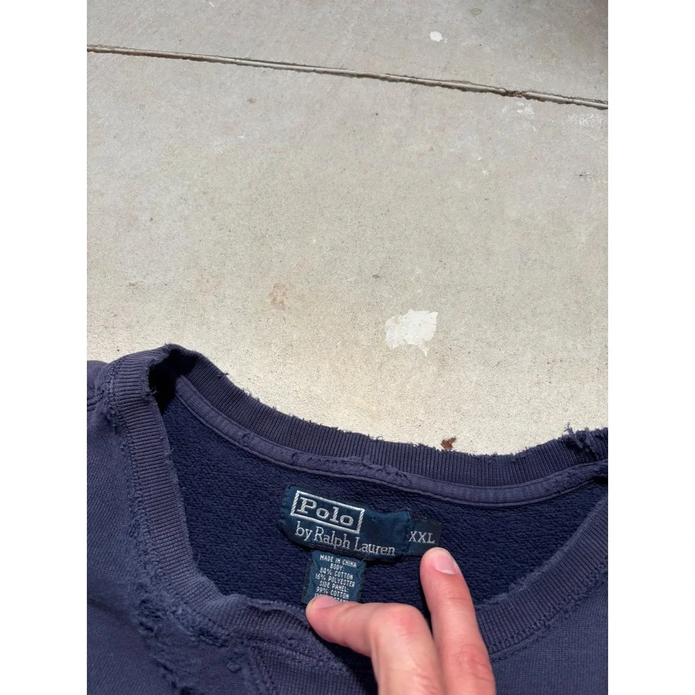 Polo Ralph Lauren Distressed Sweatshirt Mens XXL Navy Thrashed Paint Splatter